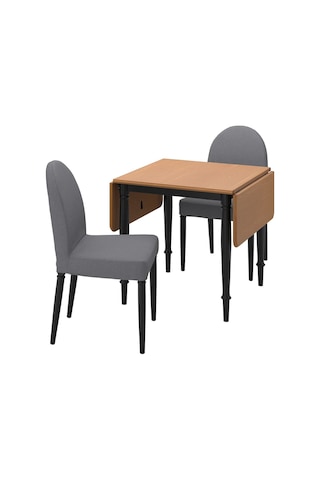 Mutfak Masası Takımı, Çam Kaplama-siyah-vissle Gri, 2 Sandalyeli, Katlanabilir Gri