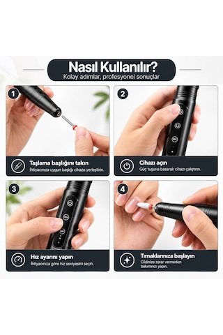 Hpytech Şarjlı Elektrikli Tırnak Törpüsü 1200mah Kablosuz Manikür Pedikür Cihazı Profesyonel Tırnak Bakım