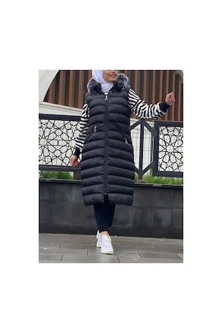 Çınar Boutique Büyük Beden Şişme Yelek Siyah Siyah