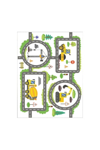 Trafik Çocuk Oyun Halısı Kaymaz Makinede Yıkanabilir Oyun Matı 1 Çok Renkli