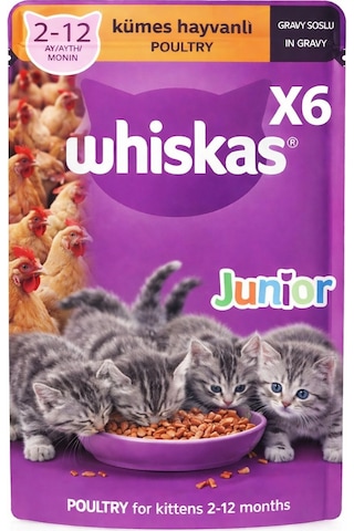 Whiskas Junior Kümes Hayvanlı Yavru Kedi Konserve Maması 85 Gr 6 Adet