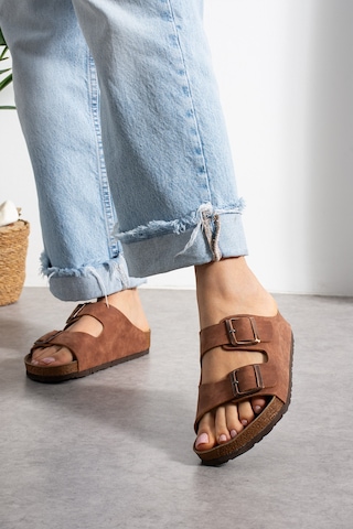 Stwenn Çift Tokalı Ortopedik Taban Terlik Unisex Günlük Rahat Kaymaz Taban Yazlık Sandalet Taba
