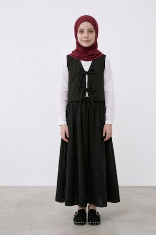 Angel&co. Girls Clothing Siyah Kız Çocuk Müslin Kapitone Yelek Etek 2'li Takım Siyah Siyah