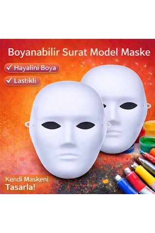 Boyanabilir Surat Model Maske Lastikli Kendin Tasarla