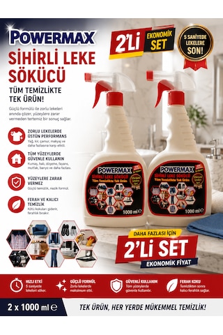 Powermax Sihirli Leke Çıkarıcı 1000 Ml X2 Set Çok Amaçlı Leke Temizleyici Güçlü Formül