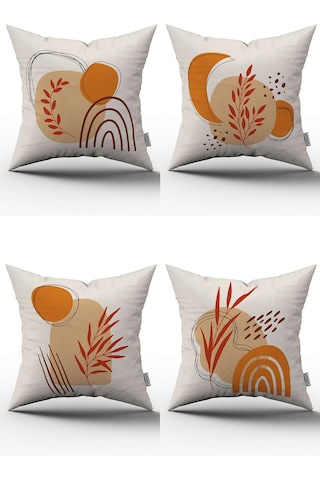 Turuncu Kahverengi Bohem Modern Desenli Dijital Baskılı Kırlent Yastık Kılıfı Seti 4kmbs106