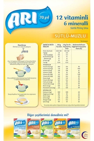 Arı Mama Pirinç Unu 200 Gr Sütlü Muzlu 12 Vitminli 6 Minarelli 2'li Set