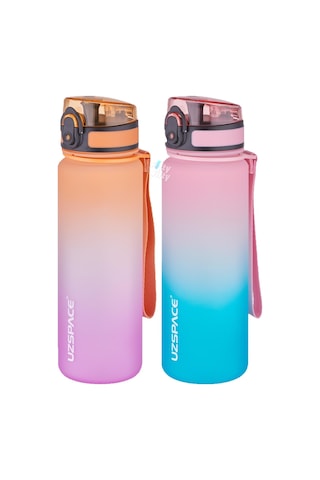 Uzspace 2'li Tritan Matara Seti 500 Ml Çift Renk Softtouch Ff Collection Tritan Su Matarası Mor Turuncu - Pembe Yeşil