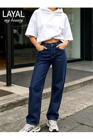 Layal My Beauty Melody Kadın Jeans Wide Leg Rahat Yüksek Bel Salaş Bol Paça Jean Palazzo Denim Kot Pantolon Lacivert