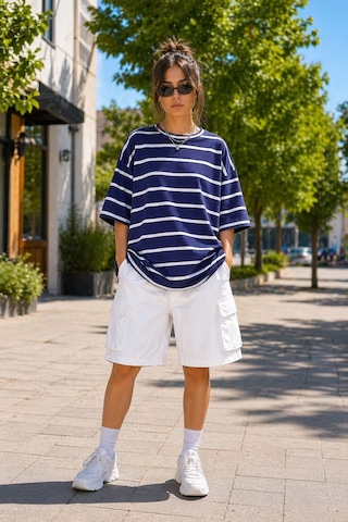 Alexandergardi Alexandergardı Çizgili Oversize T-shirt E23-0046 Lacivert