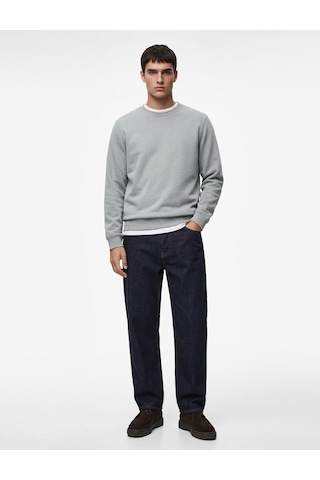 Koton Pamuklu Uzun Kollu Şardonlu Bisiklet Yaka Erkek Basic Sweatshirt Gri 6wam70017mk