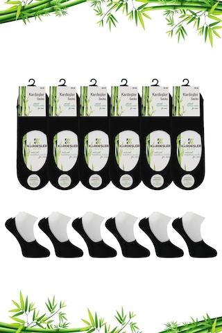 Bambu Erkek Babet Siyah Çorap Dikişsiz Görünmez Kaydırmaz Topuk Silikonlu 6'lı Paket Siyah