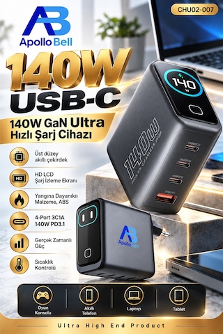 Apolllobell Chu02-007 140w Gan Ultra Hızlı Şarj Cihazı