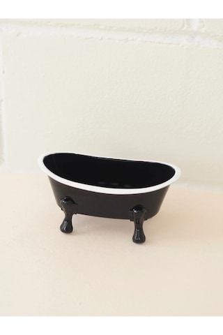 Dekoratif Metal Sabunluk Vintage Küvet Tasarım Banyo Sabunluk Banyo Lavabo Dekoru Ahşap - Siyah
