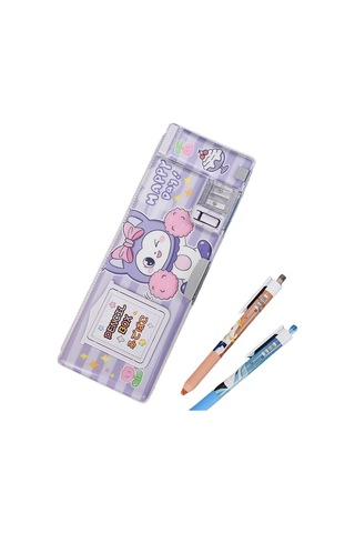 Pratik Ve Şık Çift Taraflı Hesap Makinesi İle Kırtasiye Organizer Çok Amaçlı Okul Ofis Malzemeleri Saklama Kutusu Mor