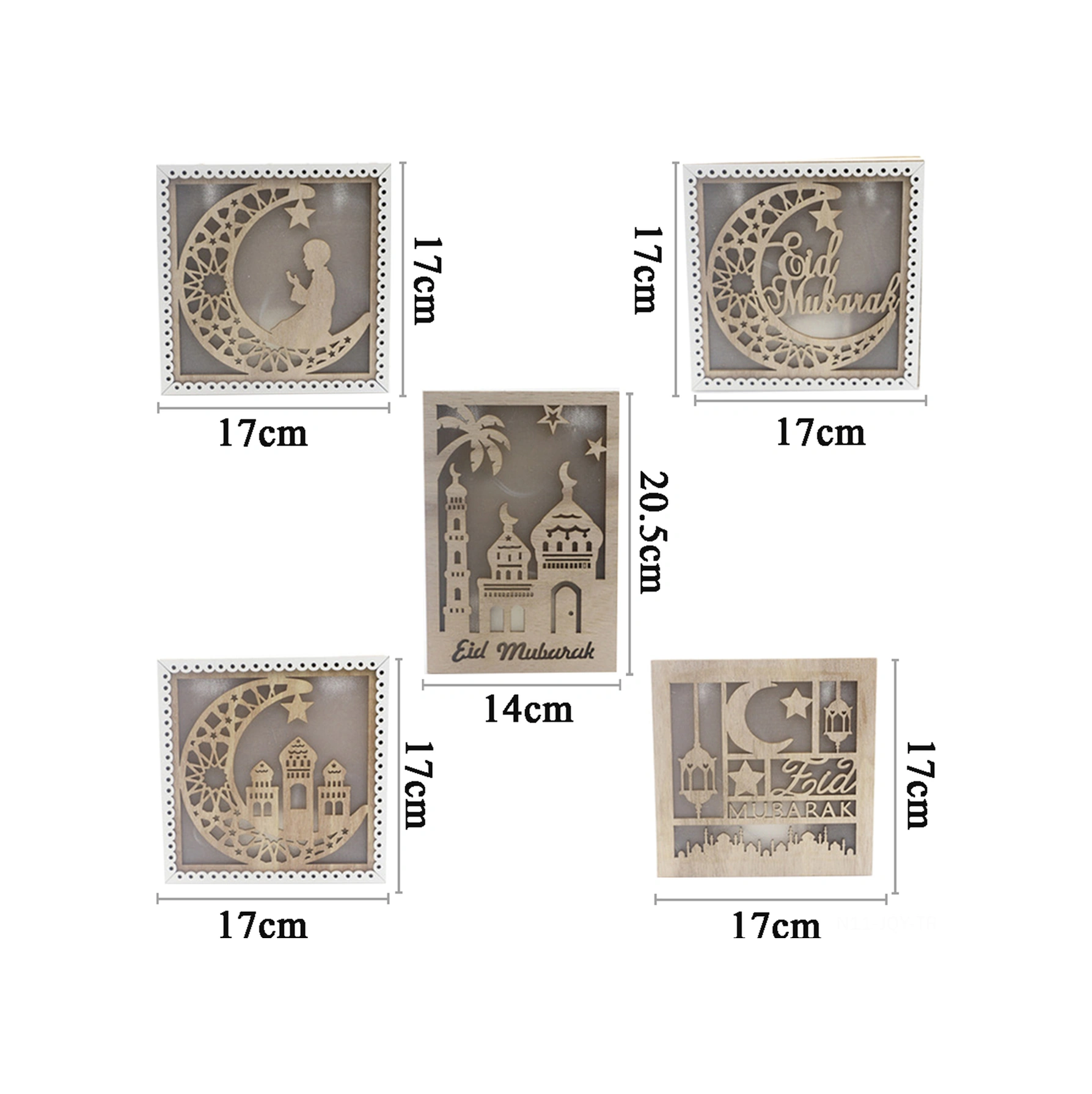 Youmex Muslim Bayramı Dekorasyonu Ahşap Ay Yıldız Mimari Desenli Led Işıklı Eid Mubarak - Jm01937 Sarı