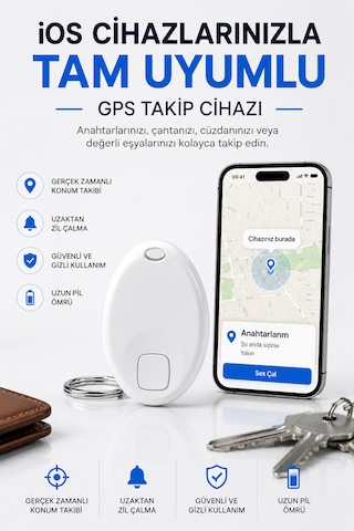 Apple Uyumlu iOS Uyumlu Gps Takip Cihazı Anahtarlık Ve Çanta Takip Aparatı Gerçek Zamanlı Konum Takibi Uzun Pil Ömrü Beyaz