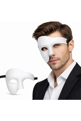 Beyaz Yarım Erkek Maske Phantom Parti Balo Maskesi