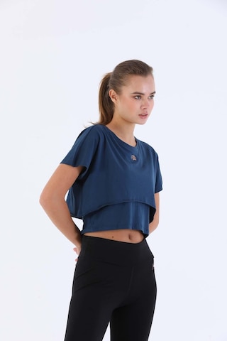 Maraton Sportswear Comfort Kadın Bisiklet Yaka Kısa Kol Basic Navymelanj Crop Top 20868 Navy Lacivert