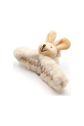 Ekru Kürklü Soft Yumuşak Peluş Tavşan Mandal Toka, Saç Tokası, Saç Aksesuarı Çok Renkli