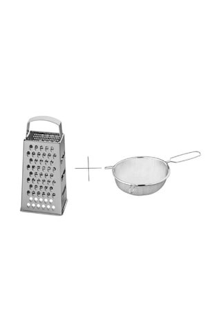 Ikili Paslanmaz Set, Idealısk Paslanmaz Çelik Rende + Orta Boy Paslanmaz Çelik Metal Süzgeç 20 Cm Metalik