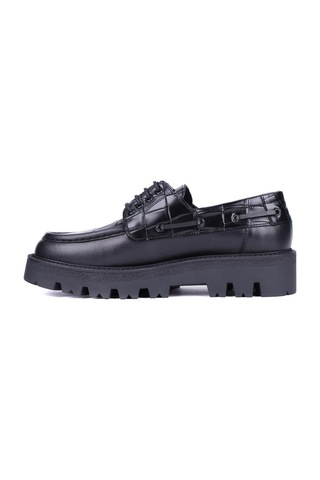 Shoetyle - Siyah Hakiki Deri Croco Desen Bağcıklı Erkek Günlük Ayakkabı 115-k512-1370 Deri Siyah