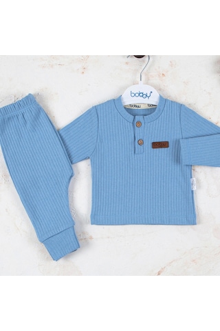 Candar 3-18 Ay Çizgili Kumaş 2'li Unisex Takımı Mavi Mavi