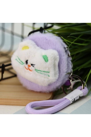 Peluş Cep Ayna Kedi Veya Ayı Figürlü Anahtarlık Lila