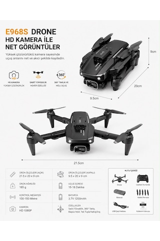 E968s Drone Çift Kameralı Engel Kaçınma Fırçasız Motor Elektirikli Kamera Akıllı Eve Dönüş Başsız Mod Katlanabilir Akıllı Hover Wifi Cam Uygulaması Telefondan Kontrol
