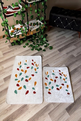 Dijital Baskı Kaymaz Taban Yıkanabilir 2'li Punch Banyo Paspas Takımı Pcp003 Renkli