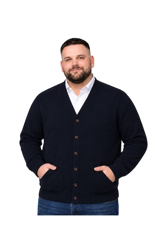 Battalmoda Erkek Büyük Beden Lacivert Cepli Düğmeli Triko Hırka 3xl-4xl-5xl-6xl