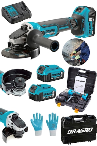 Dragro DRG-tşlm58 58 V 5ah Mavi Akülü Taşlama Makinesi Sprel Kömürsüz Şarz Göstergeli Devir Ayarlı Çantalı