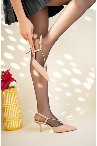 Birikon Taş Biyeli Arkası Açık Stiletto Nut-4707 Nude