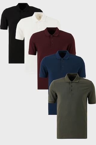 Buratti Pamuklu Regular Fit Düğmeli Polo Yaka 5'Li Paket Erkek T Shirt 5902127S5 Siyah-Beyaz-Haki-Vişne-Indigo