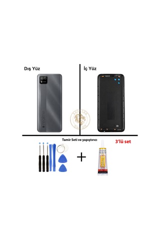 Oppo Kapak Vida Seti + Yapıs Tırıcı Realme C11 2021 Gri Yapıs Tırıcı B-7000 Yapıştırıcı Vida Seti Arka Kapak Arka Cam Batarya Kapağı Lazer Kesim Kapak Pil Kapağı Back Cover Çok Renkli