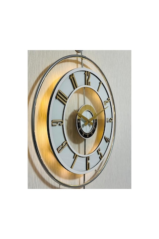 Pey Aksesuar Metal Camlı Duvar Saati Krom Statık 50 X 70cm Orta Boy Işıklı Gerçek Cam Duvar Saati Modern Tasarım M51-kromgrı-şeffaf-beyaz-gold