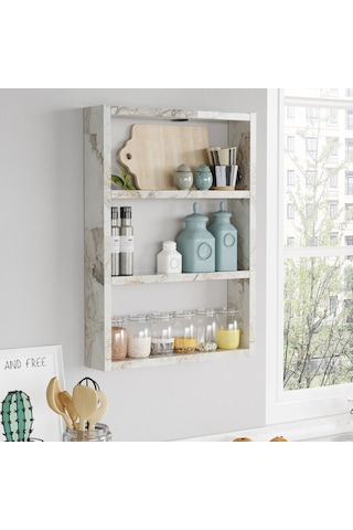 Robinhome Robin Home Marla 3'Lü Duvar Rafı Mutfak Banyo Rafı Mermer Ma1-Ef