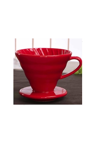 Seramik Kahve Dripper - Porselen Kahve Demleyici Ve Aleti - No: 2 - Kırmızı Hario V60 Benzeri