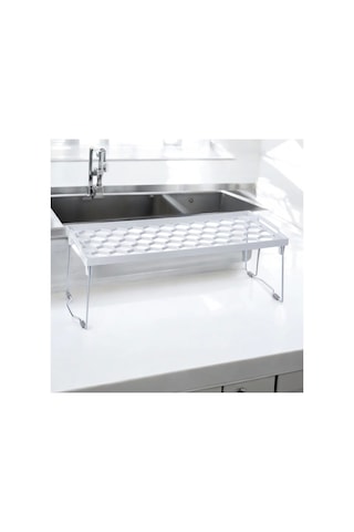 Plastik Metal Ayaklı Dikdörtgen Mini Raf Düzenleyici Organizer Beyaz