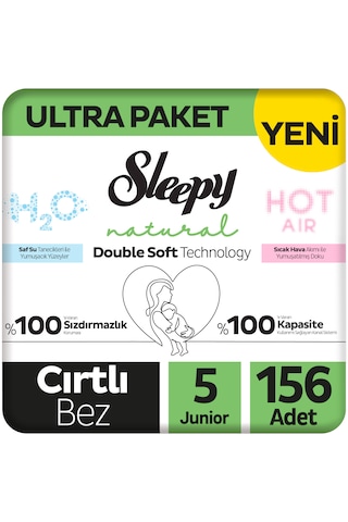 Sleepy Natural Double Soft Ultra Paket Bebek Bezi 5 Numara Junior 156 Adet 5 Numara