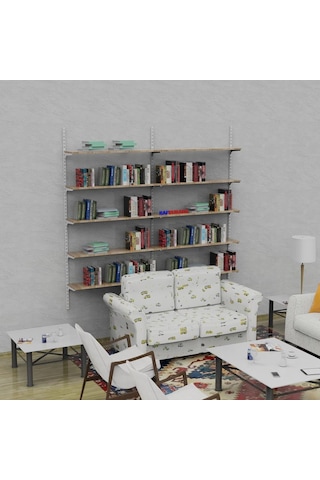 5 Katlı Kitaplık - Ahşap Duvar Rafı, Dekoratif Raf 30x60 Cm-ham Mdf Ham