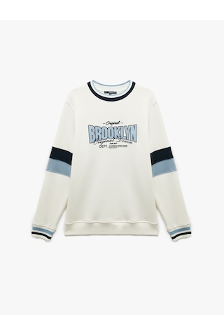 Koton Şardonlu Uzun Kollu Bisiklet Yaka Renk Bloklu Kolej Baskılı Sweatshirt Beyaz 6wam70029mk Beyaz