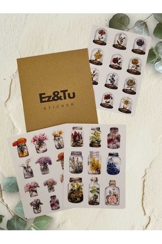 3'lü Set Çiçekli Stıckerlar Planner Ajanda Bullet Journal, Defterler Için Uygun Etiket Çok Renkli
