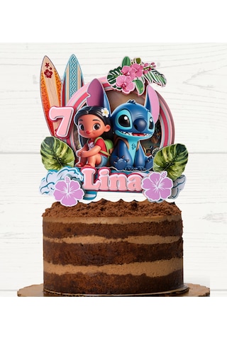 Stitch Temalı İsme Özel Kız Çocuk Doğum Günü Pasta Süsü
