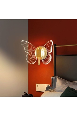 Symbee Altın Kelebek 3 Renkli Işıklı Odalar İçin Konforlu Dekoratif Duvar Lambası - 1-a Modeli Altın