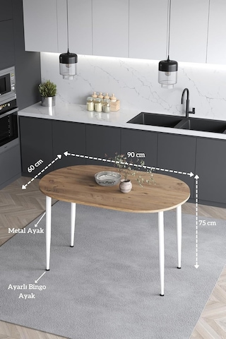 Melinda 60x90 Cm Atlantik Çam Desen Beyaz Metal Ayak Mutfak Masası Yemek Masası Balkon Masası Çalışma Masası Atlantik Çam-beyaz Ayak Çok Renkli