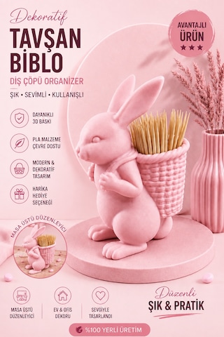 Ognami3d Dekoratif Tavşan Kürdanlık - 3d Baskı Masaüstü Organizer 34805459