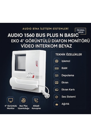 Audıo 1560 Bus Plus N Basic Eko 4 Görüntülü Diafon Monitörü Video Interkom Beyaz