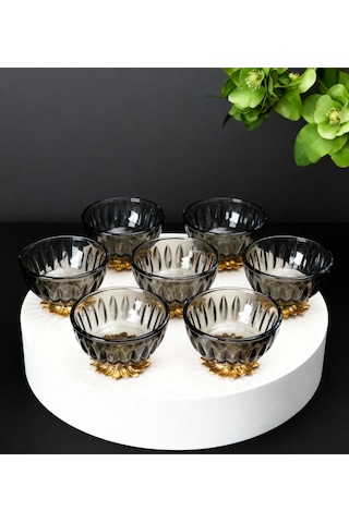 Çnr Home Collection 6'lı Füme Renk Gold Metal Ayakli Kahve Yani Lokumluk Füme