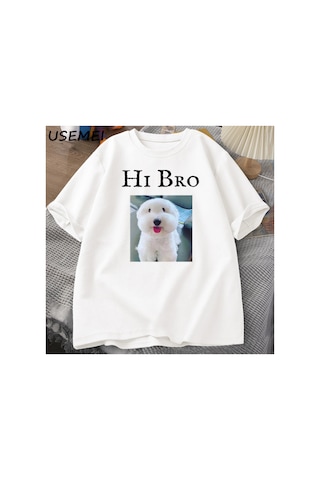 Tarzsokak Merhaba Bro Köpek Yavru T-shirt Tee Rahat Y2k Komik Meme Waitimgoated Terkekler Kadın 2974 Beyaz